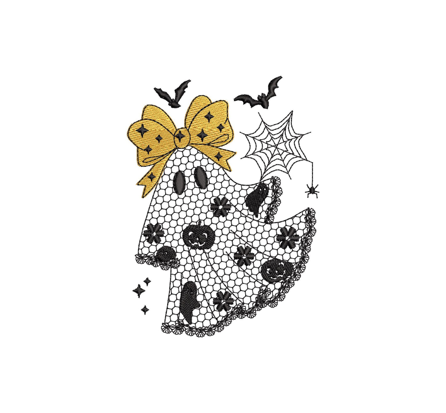 Cute Little Ghost with Bow lace effect dress Halloween machine embroidery designs for hoop 4x4 and 5x7 kids scary spooky design baby girls - image 6