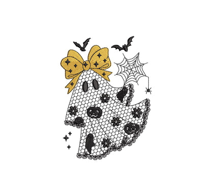 Cute Little Ghost with Bow lace effect dress Halloween machine embroidery designs for hoop 4x4 and 5x7 kids scary spooky design baby girls - image 6