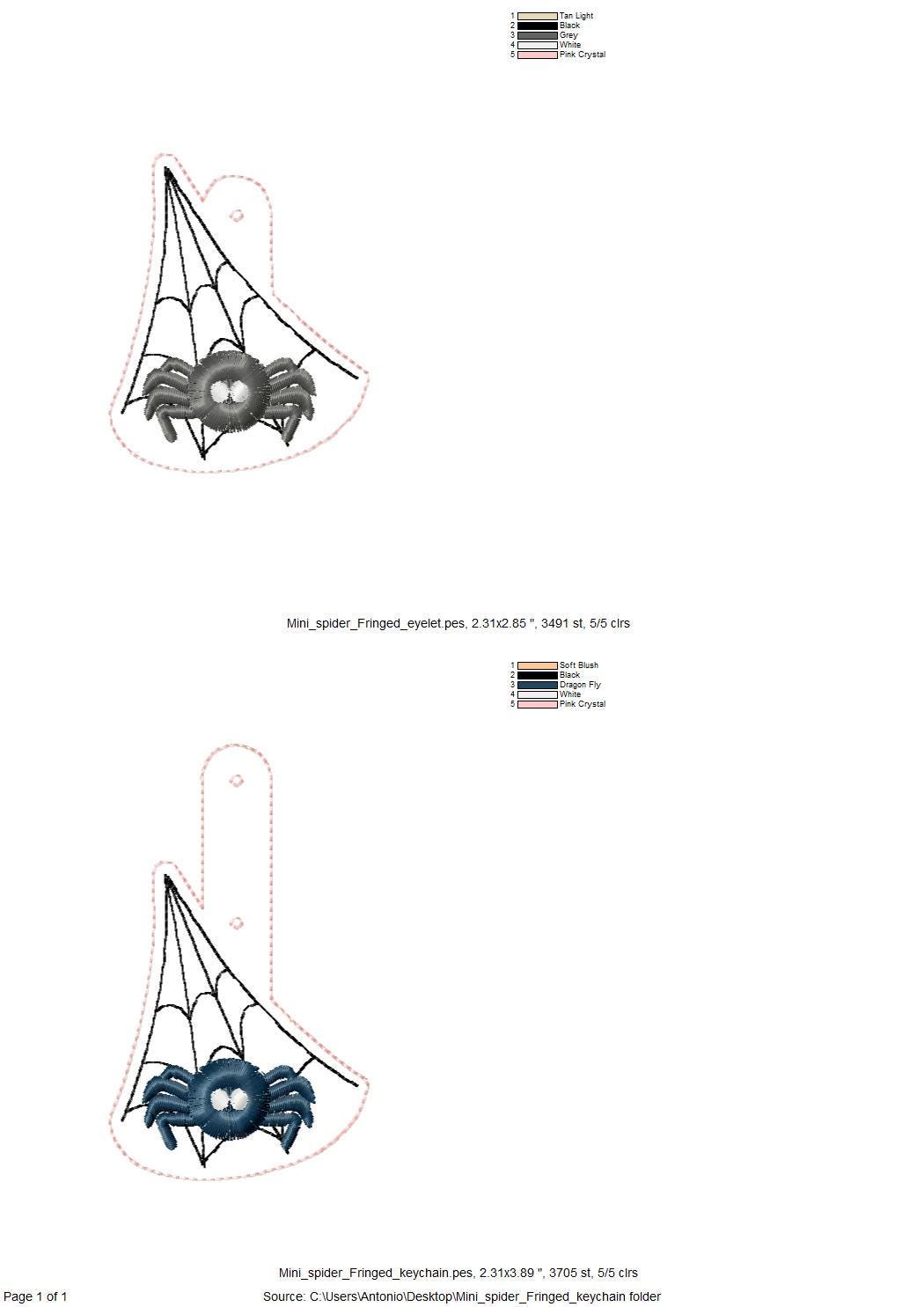 Mini Spider fringed fluffy little Spider Eyelet and Key Fob Snap Tab in the hoop Halloween machine embroidery designs ITH keychain hoop 4x4