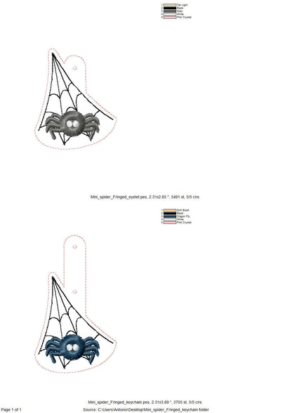 Mini Spider fringed fluffy little Spider Eyelet and Key Fob Snap Tab in the hoop Halloween machine embroidery designs ITH keychain hoop 4x4