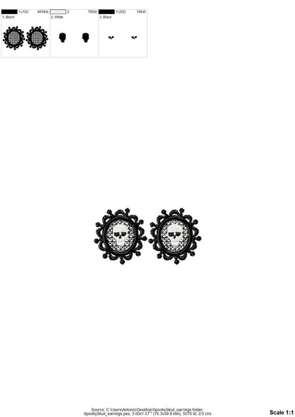 Halloween Skull Cameo Vintage style charm earrings FSL freestanding lace machine embroidery designs girls earrings design simply in the hoop - image 7