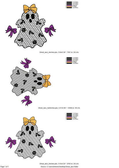 Cute Little Ghost with Bow lace effect dress Halloween machine embroidery designs for hoop 4x4 and 5x7 kids baby girls scary spooky design - image 5