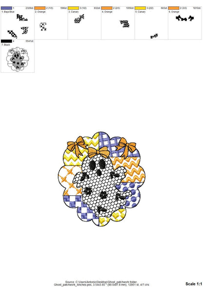 Halloween Ghost Baby patchwork patterned Ghost lace effect dress machine embroidery designs sizes 4 up to 6in kids girls scary spooky design - image 8