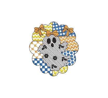 Halloween Ghost Baby patchwork patterned Ghost lace effect dress machine embroidery designs sizes 4 up to 6in kids girls scary spooky design - image 6