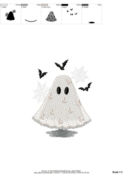 Halloween Ghost Bride 2 types awesome lace effect dress machine embroidery designs sizes 4 up to 6 inches kids girls scary spooky design - image 9