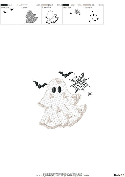 Halloween Ghost awesome lace effect dress machine embroidery designs for hoop 4x4 and 5x7 kids baby girls scary spooky Bat Spider Web design - image 8