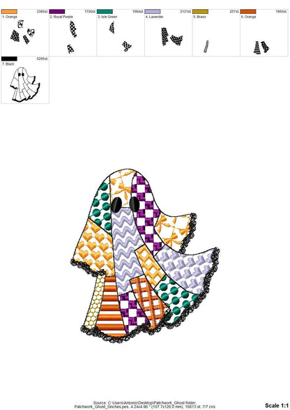Halloween Ghost patchwork patterned dress lace edge machine embroidery designs sizes 4 up to 5.5 inch kids baby girls scary spooky design - image 10