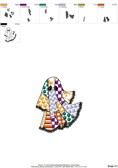 Halloween Ghost patchwork patterned dress lace edge machine embroidery designs sizes 4 up to 5.5 inch kids baby girls scary spooky design - image 9