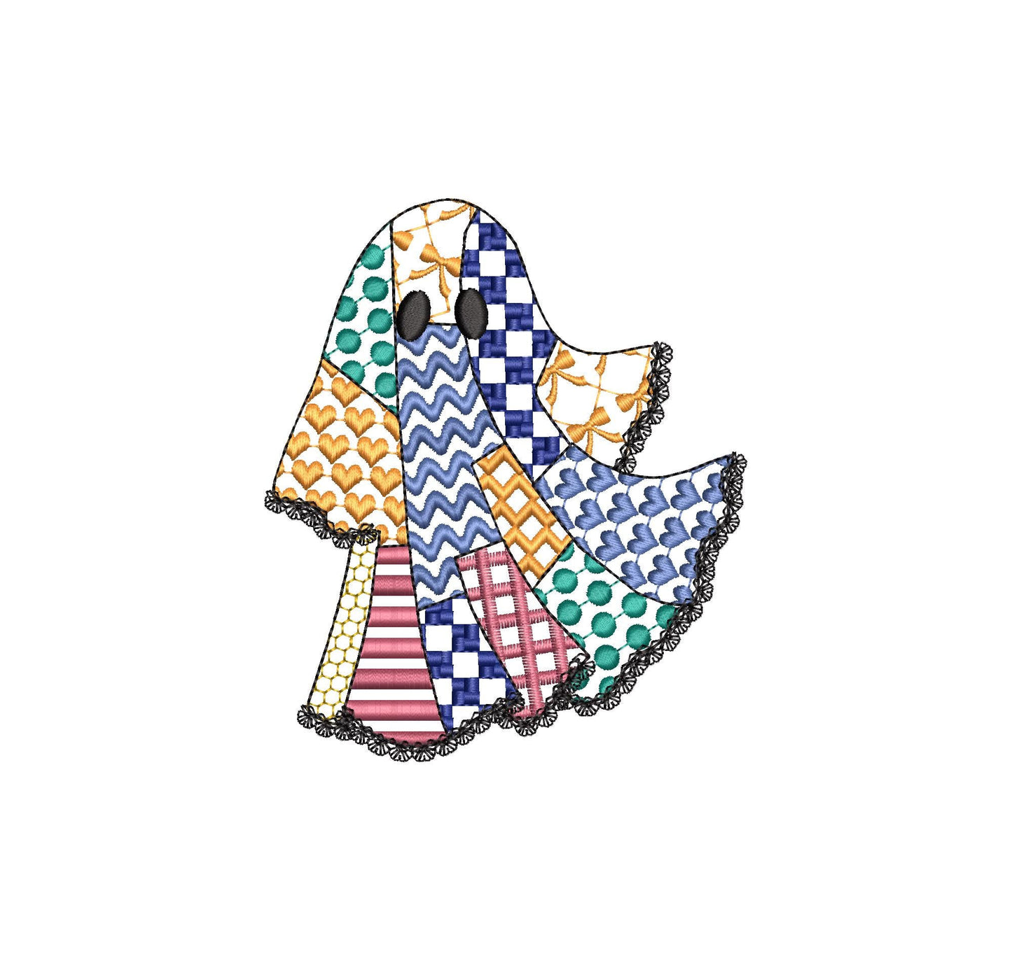 Halloween Ghost patchwork patterned dress lace edge machine embroidery designs sizes 4 up to 5.5 inch kids baby girls scary spooky design - image 7