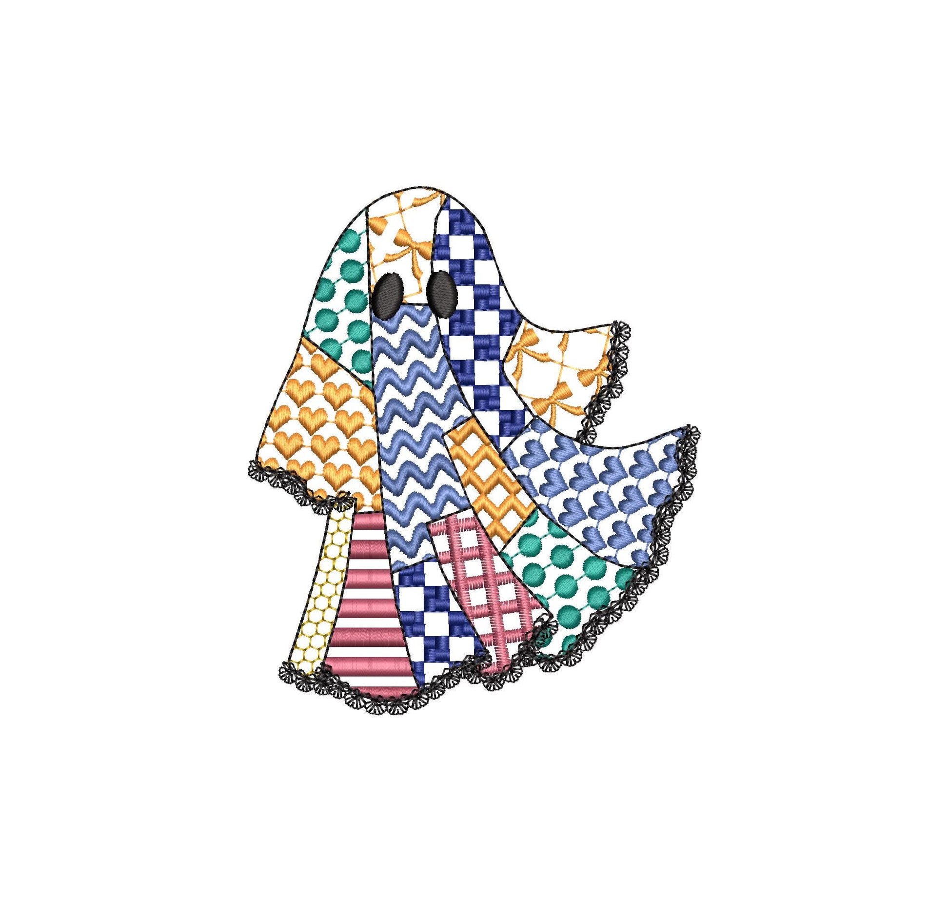 Halloween Ghost patchwork patterned dress lace edge machine embroidery designs sizes 4 up to 5.5 inch kids baby girls scary spooky design - image 7