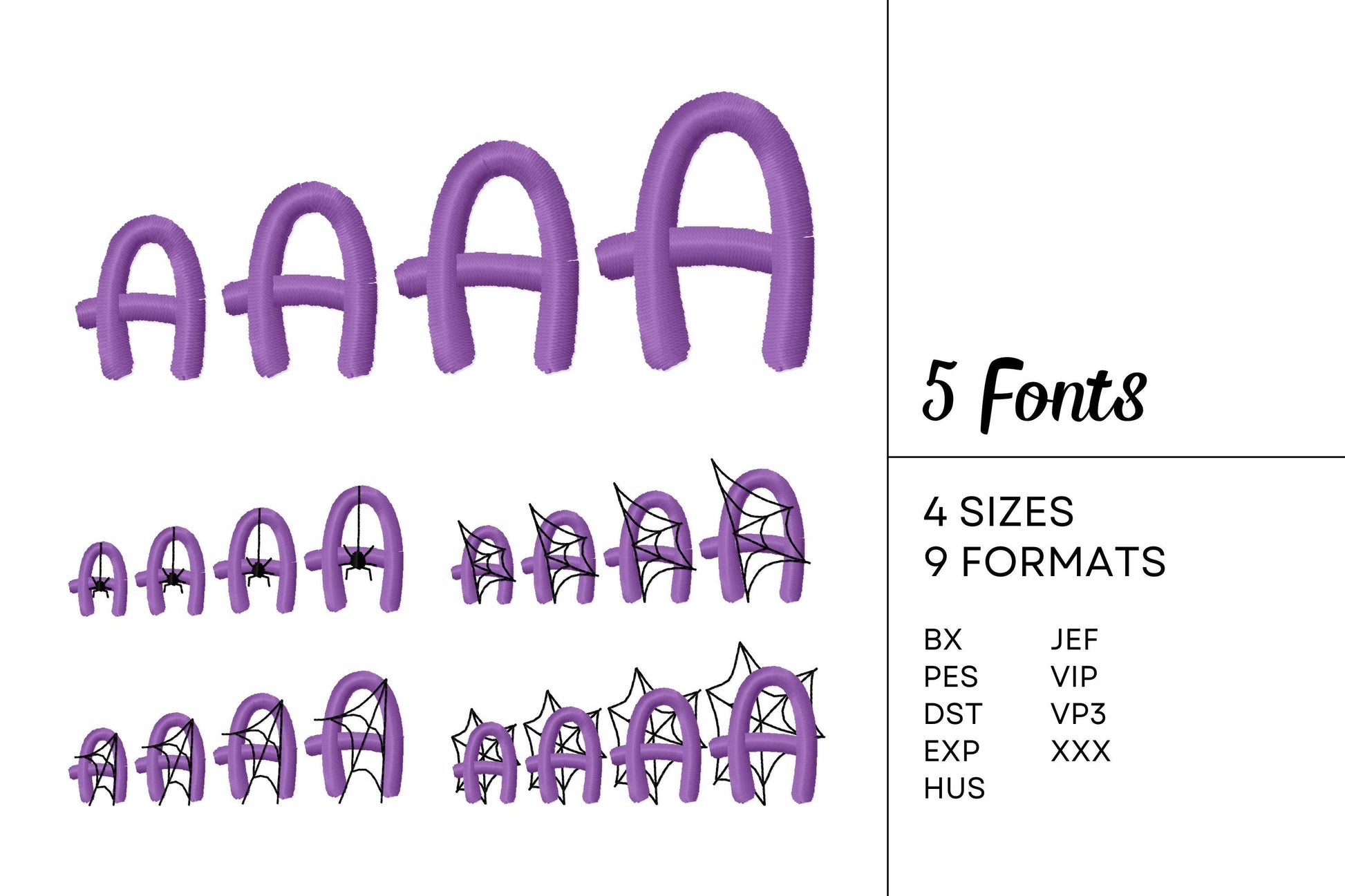 Halloween Spider Web Font SET of 5 Fonts satin stitch machine embroidery designs spiderweb cobweb alphabet mini sizes spooky scary kids Boo - image 4