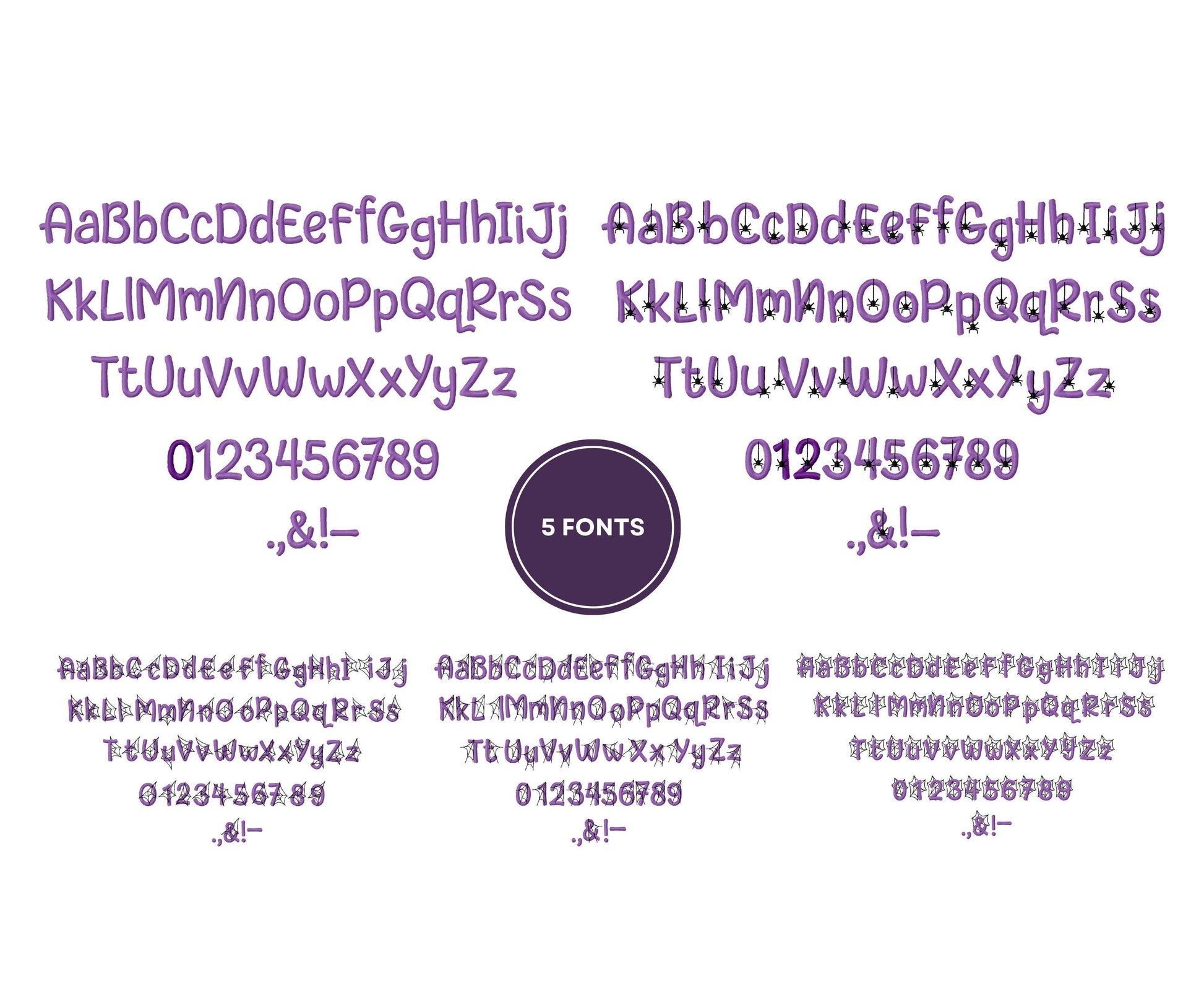 Halloween Spider Web Font SET of 5 Fonts satin stitch machine embroidery designs spiderweb cobweb alphabet mini sizes spooky scary kids Boo - image 5