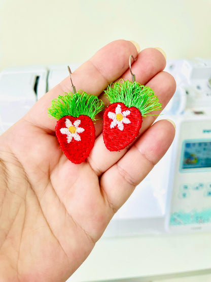 Summer Strawberry berries girls kids fringed pretty earrings charm FSL freestanding lace machine embroidery designs simply in the hoop ITH - image 1