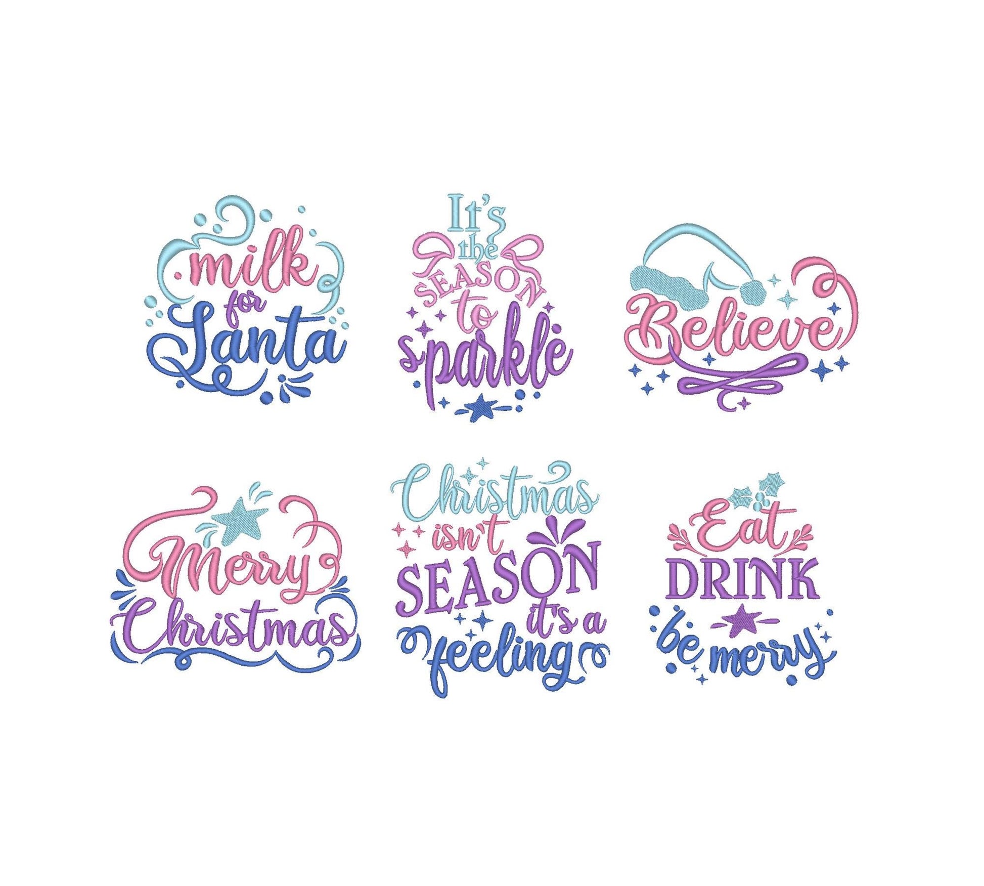 Sparkling Merry Christmas SET of 6 quotes saying machine embroidery designs Santa Claus quote kitchen napkin embroidery