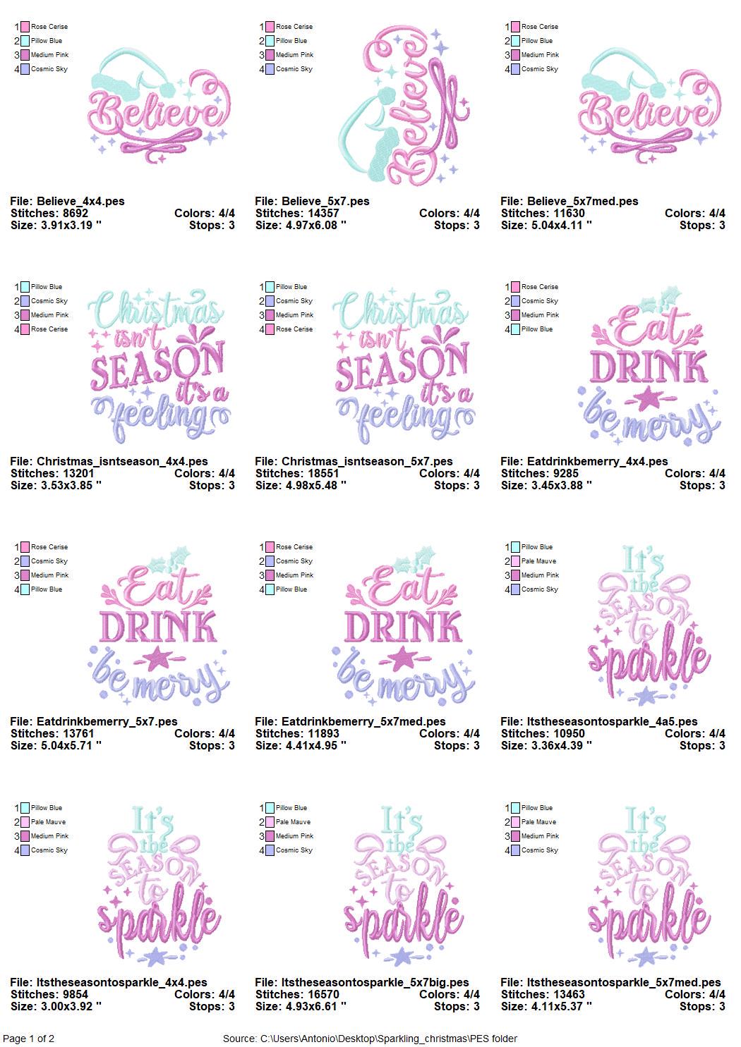 Sparkling Merry Christmas SET of 6 quotes saying machine embroidery designs Santa Claus quote kitchen napkin embroidery