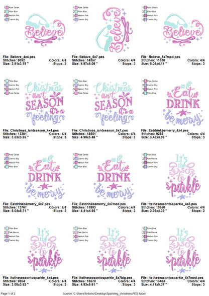 Sparkling Merry Christmas SET of 6 quotes saying machine embroidery designs Santa Claus quote kitchen napkin embroidery