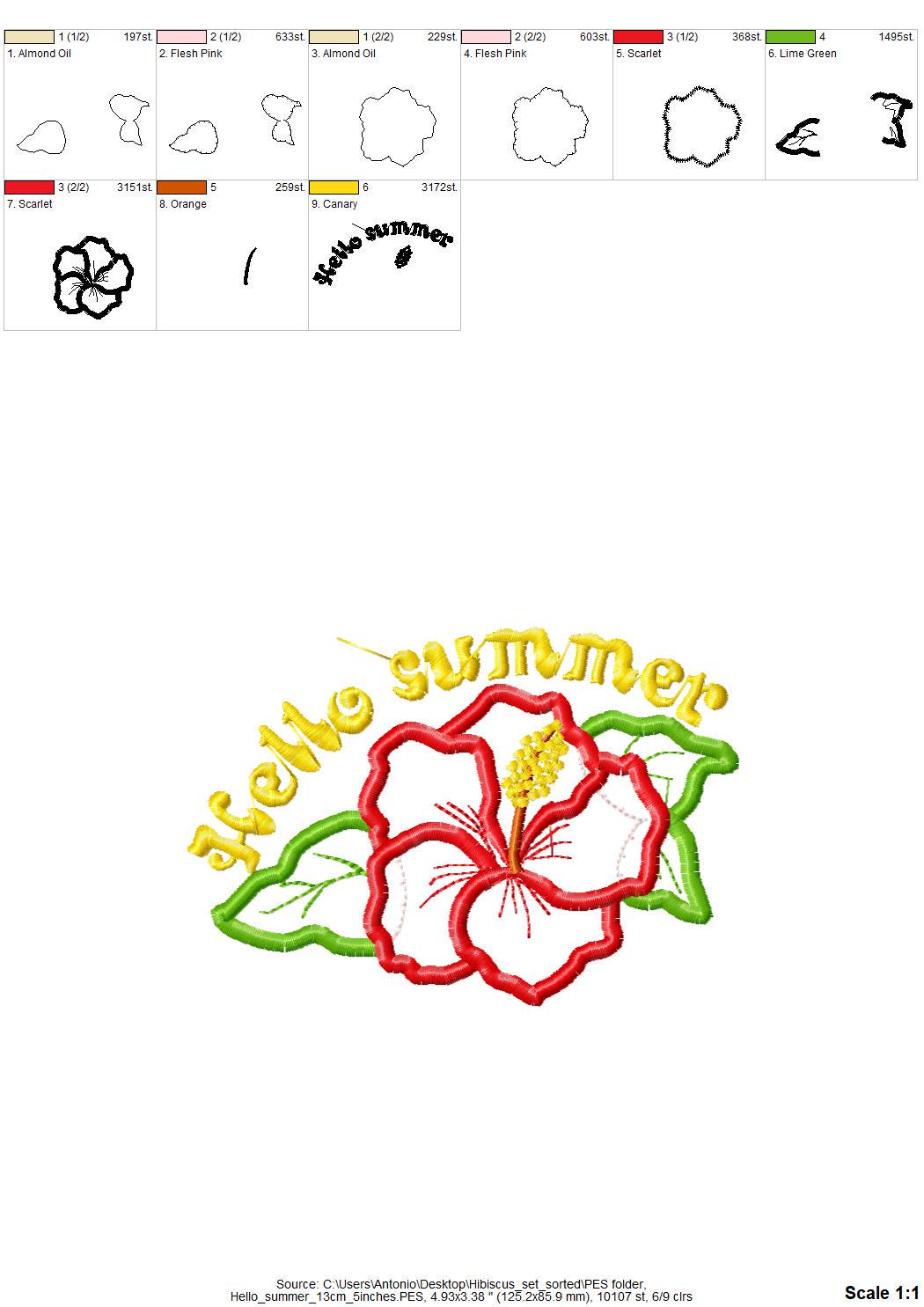 Hibiscus Flower Set of 5 types Applique machine embroidery designs floral blossom