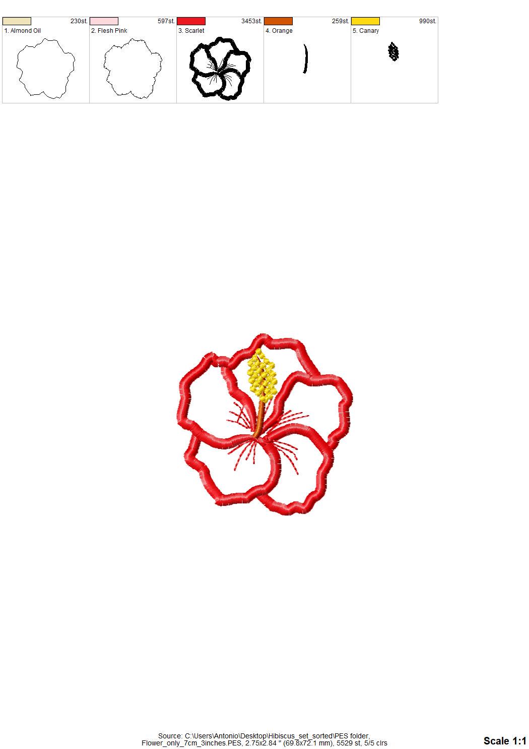 Hibiscus Flower Set of 5 types Applique machine embroidery designs floral blossom
