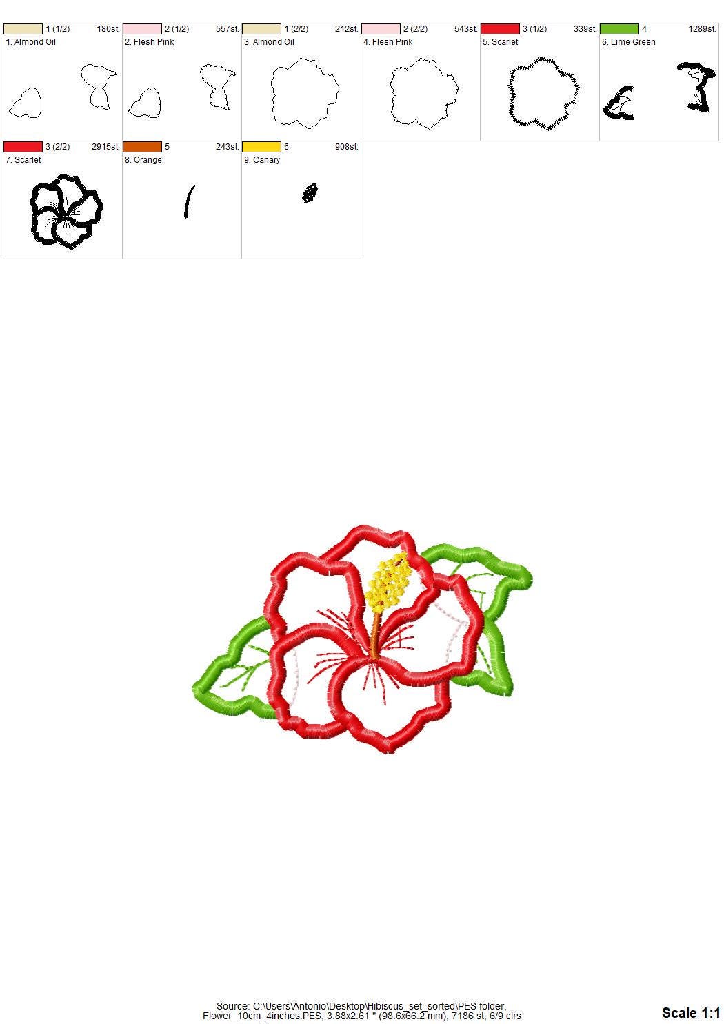 Hibiscus Flower Set of 5 types Applique machine embroidery designs floral blossom