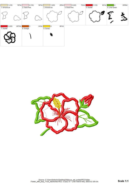 Hibiscus Flower Set of 5 types Applique machine embroidery designs floral blossom