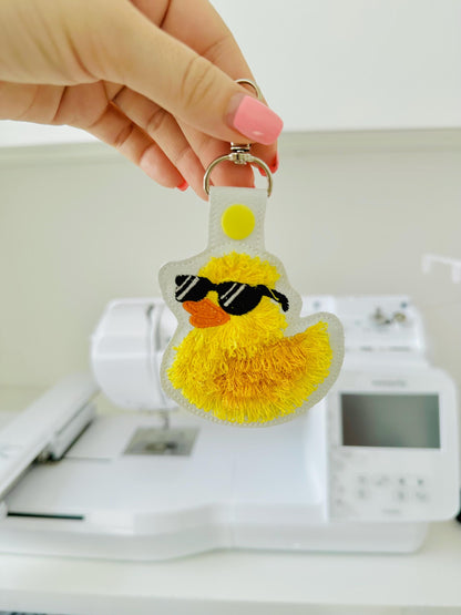 Fringed Rubber Duck Sun Glasses Eyelet and Key Fob Snap Tab in the hoop machine embroidery designs ITH project fluffy bath duck kids bag tag - image 3