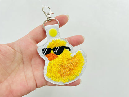Fringed Rubber Duck Sun Glasses Eyelet and Key Fob Snap Tab in the hoop machine embroidery designs ITH project fluffy bath duck kids bag tag - image 6