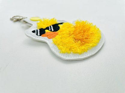 Fringed Rubber Duck Sun Glasses Eyelet and Key Fob Snap Tab in the hoop machine embroidery designs ITH project fluffy bath duck kids bag tag - image 7