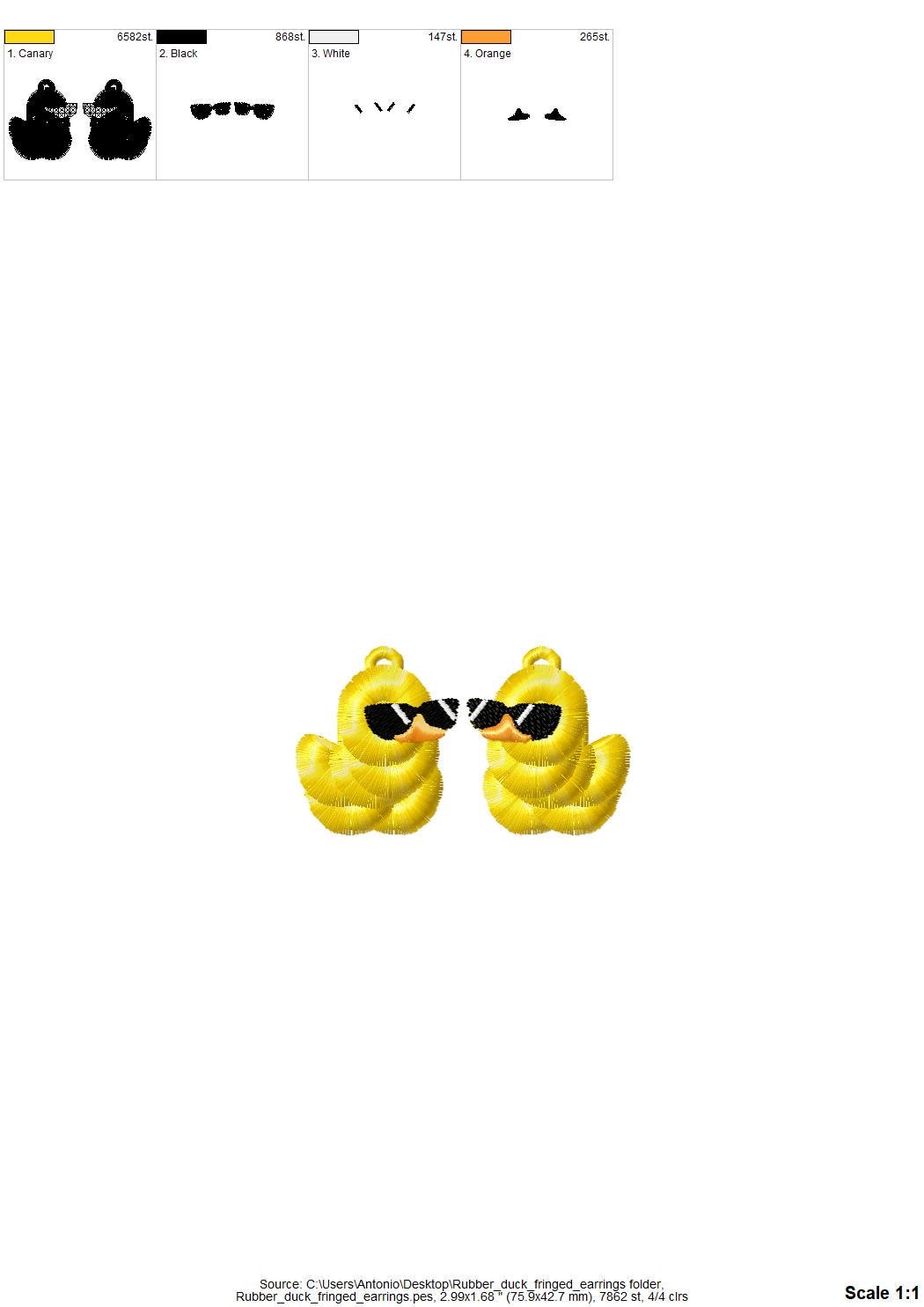 Summer Beach Rubber Duck Sunglasses Fringed Girls Pretty Earrings Charm in the Hoop FSL Freestanding Lace Machine Embroidery Designs ITH - Etsy