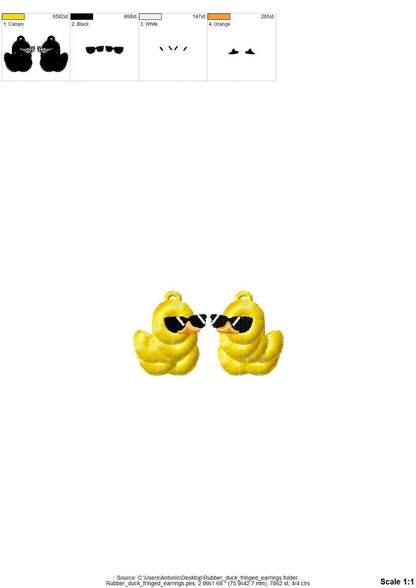 Summer Beach Rubber Duck Sunglasses Fringed Girls Pretty Earrings Charm in the Hoop FSL Freestanding Lace Machine Embroidery Designs ITH - Etsy