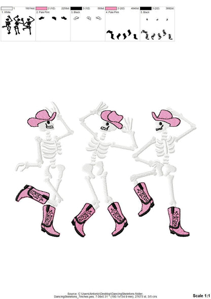 Dancing Skeletons Cowboy Hat Boots Cowgirl Skeleton girls Halloween machine embroidery designs sizes 7 up to 10 inches kids spooky design - image 2