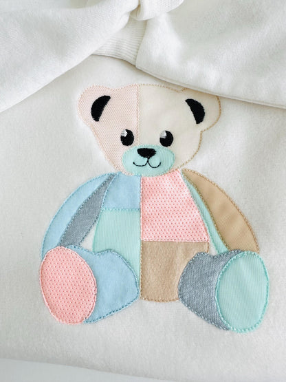 Cute little Patchwork Teddy Bear Applique machine embroidery designs baby kids girls boys soft Teddy design many sizes 4.5 up to 8 inches - image 1