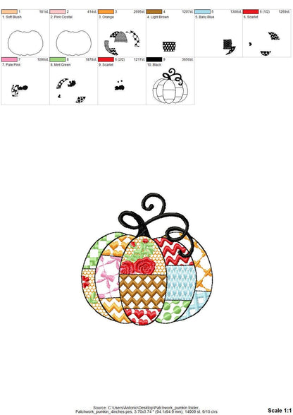 Awesome Patchwork Pumpkin fall design patterned Pumpkin outline machine embroidery designs sizes 4 up to 8 inch light stitch sweet home - image 5