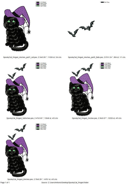 Halloween spooky Cat kitten kitty Witch Hat Fringed Fluffy Cat Fringe machine embroidery designs fuzzy fur kids design sizes 4 up to 6 inch - image 8