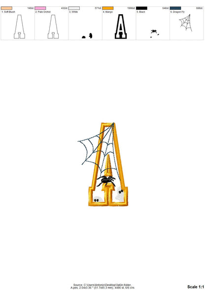 Halloween Spiderweb Ghost FONT Applique Set of 2 Varsity Collegiate Block Alphabet Monogram machine embroidery designs sizes 2.4 up to 5.3in - image 8