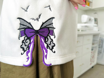 Halloween Spooky Bow split side seam cutout side bow fill stitch and lace effect machine embroidery designs  girls t-shirt sweatshirt design - image 2