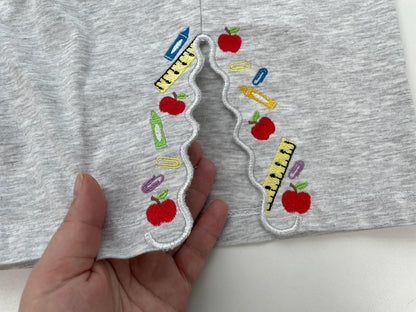 Back to School Teacher Tools split side seam cutout side bow machine embroidery designs kids sweatshirt t-shirt outfit Ruler Apple Crayon - image 7