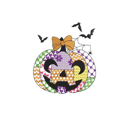 Patchwork Pumpkin Halloween Jack-o-Lantern awesome patterned Pumpkin outline machine embroidery designs sizes 4 up to 7 inch light stitch - image 8