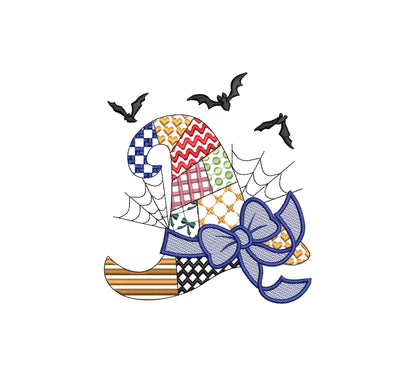 Patchwork Witch Hat Halloween theme awesome patterned Witch Hat outline girls machine embroidery designs sizes 4 up to 8 inch light stitch - image 6