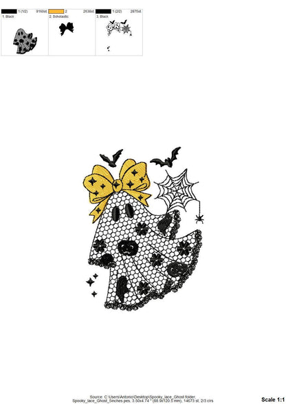 Cute Little Ghost with Bow lace effect dress Halloween machine embroidery designs for hoop 4x4 and 5x7 kids scary spooky design baby girls - image 8