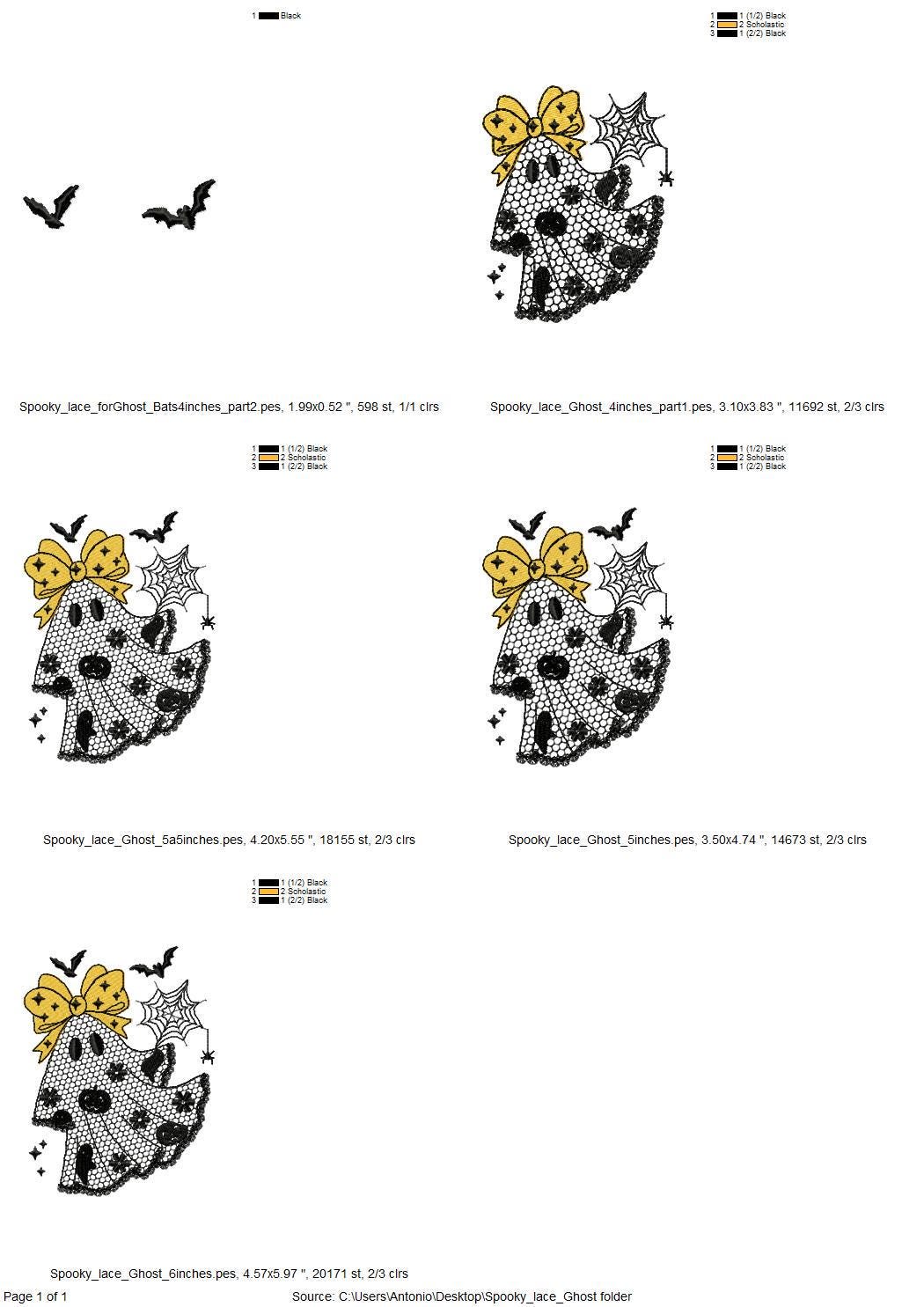 Cute Little Ghost with Bow lace effect dress Halloween machine embroidery designs for hoop 4x4 and 5x7 kids scary spooky design baby girls - image 7