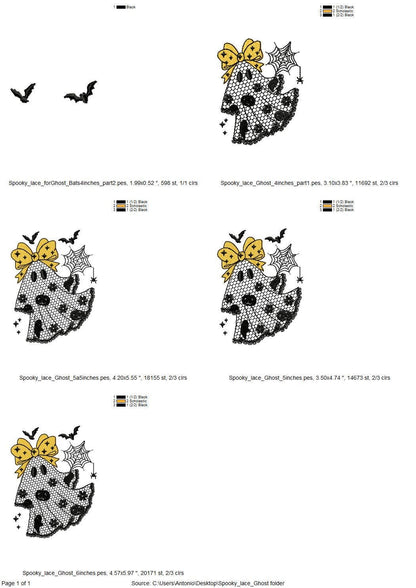Cute Little Ghost with Bow lace effect dress Halloween machine embroidery designs for hoop 4x4 and 5x7 kids scary spooky design baby girls - image 7