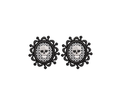 Halloween Skull Cameo Vintage style charm earrings FSL freestanding lace machine embroidery designs girls earrings design simply in the hoop - image 8