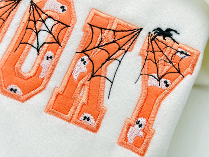 Halloween Spiderweb Ghost FONT Applique Set of 2 Varsity Collegiate Block Alphabet Monogram machine embroidery designs sizes 2.4 up to 5.3in - image 2