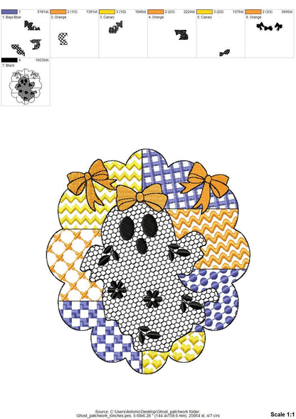 Halloween Ghost Baby patchwork patterned Ghost lace effect dress machine embroidery designs sizes 4 up to 6in kids girls scary spooky design - image 9
