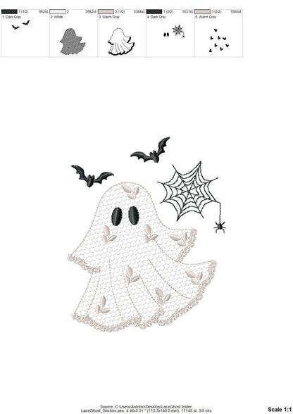Halloween Ghost awesome lace effect dress machine embroidery designs for hoop 4x4 and 5x7 kids baby girls scary spooky Bat Spider Web design - image 9