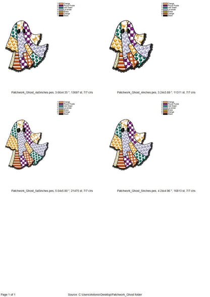 Halloween Ghost patchwork patterned dress lace edge machine embroidery designs sizes 4 up to 5.5 inch kids baby girls scary spooky design - image 8