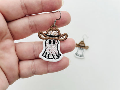 Adorable Ghost Cowboy Hat charm earrings FSL freestanding lace machine embroidery designs kids girls Halloween earrings simply in the hoop - image 4
