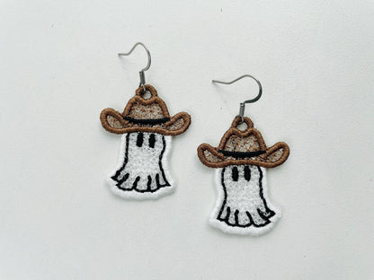 Adorable Ghost Cowboy Hat charm earrings FSL freestanding lace machine embroidery designs kids girls Halloween earrings simply in the hoop - image 7