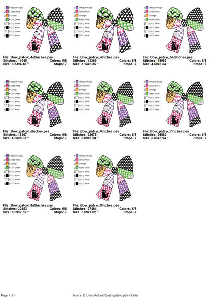 Halloween Bow patchwork patterned Heirloom Bow Bats Black Cat machine embroidery designs sizes 4 up to 8.5 inch girls scary spooky design - image 7