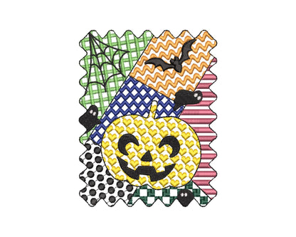 Halloween Pumpkin patchwork patterned Jack-o-Lantern machine embroidery designs sizes 4 up to 7 inch scary spooky design Bats and Spider Web - image 6